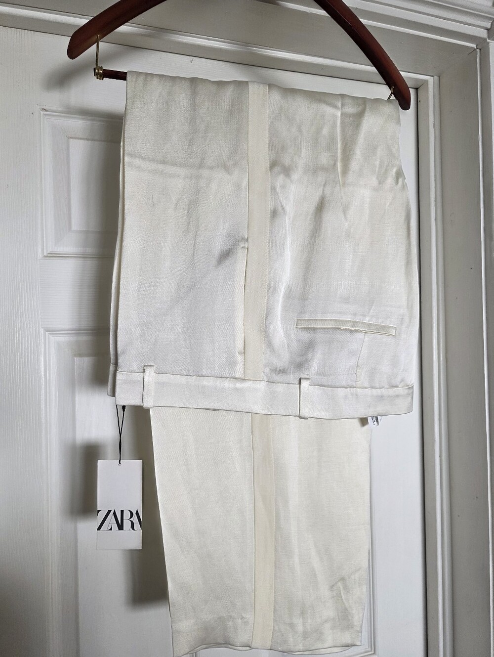 NWT Zara Off-White Satin-Blend Trousers XXL